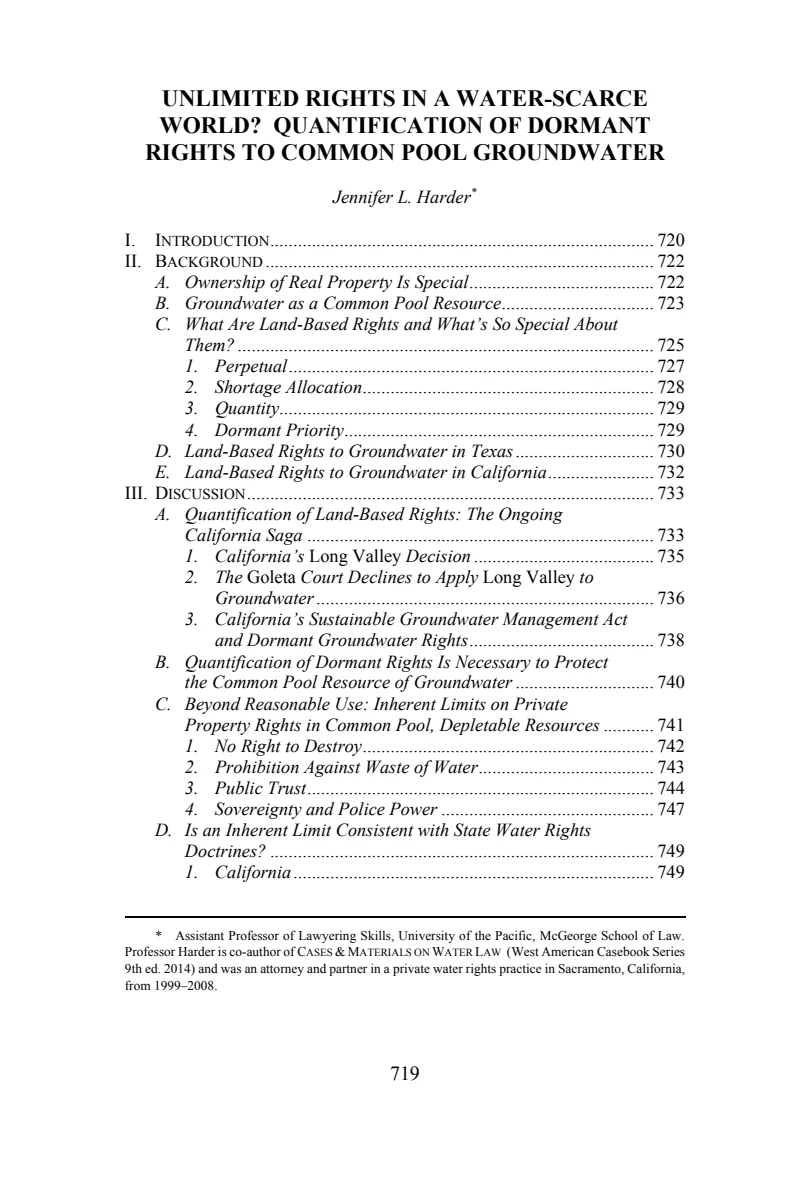 First page of Unlimited Rights in a Water-Scarce World? Quantification of Dormant Rights to Common Pool Groundwater