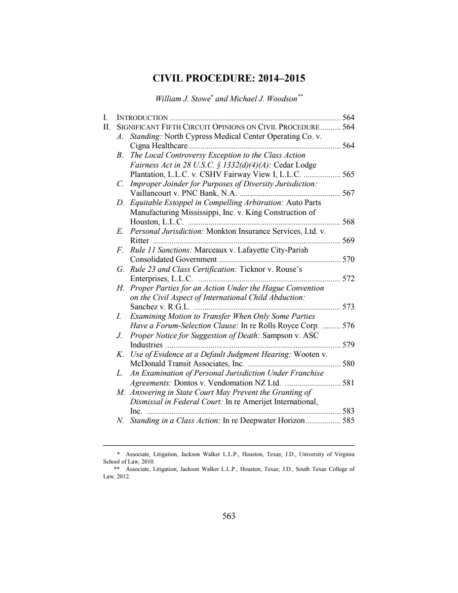 First page of Civil Procedure: 2014–2015