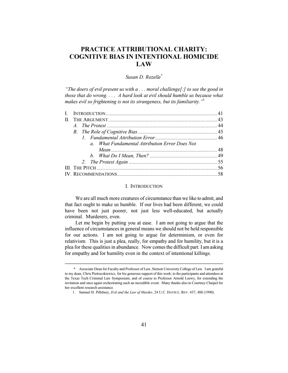 First page of Practice Attributional Charity: Cognitive Bias in Intentional Homicide Law