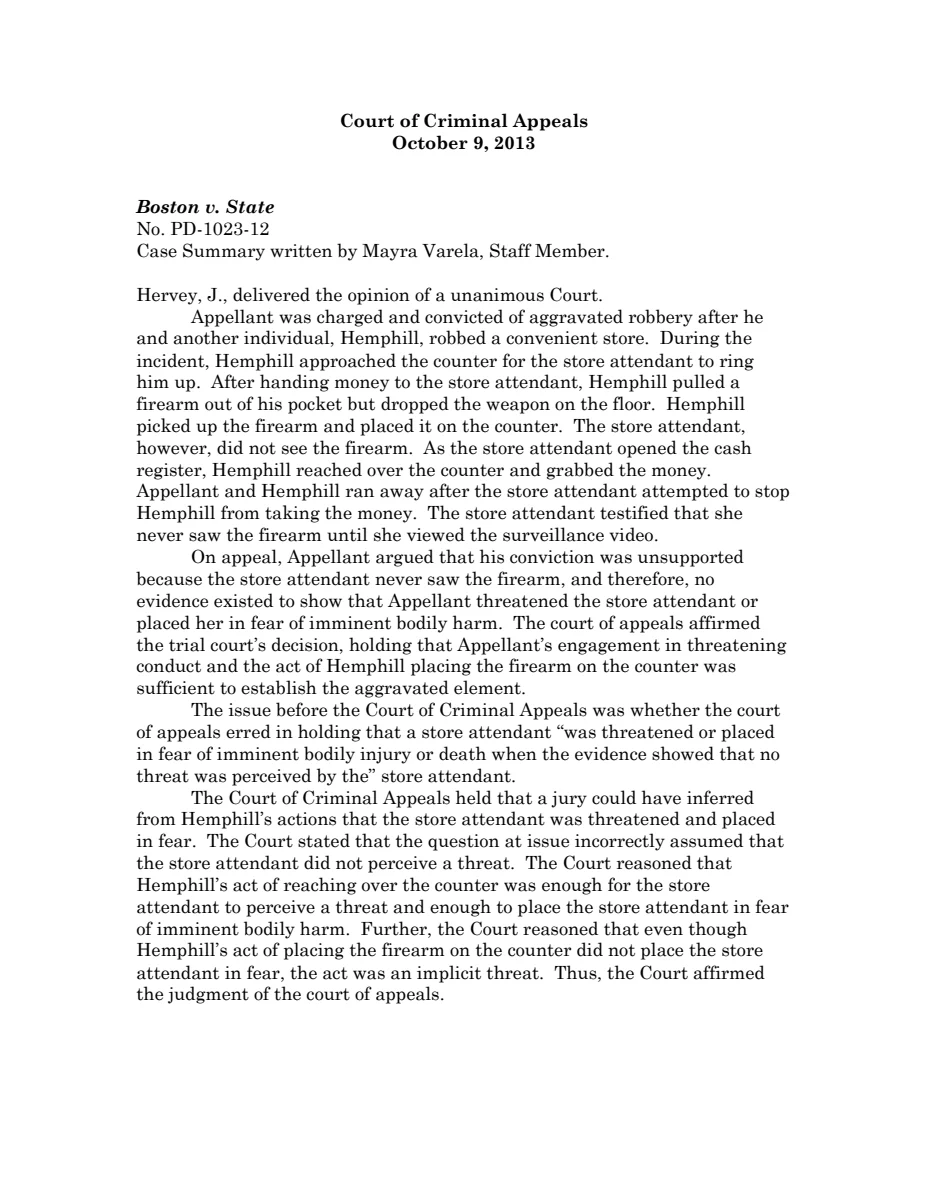 First page of CCA 10.9 summaries