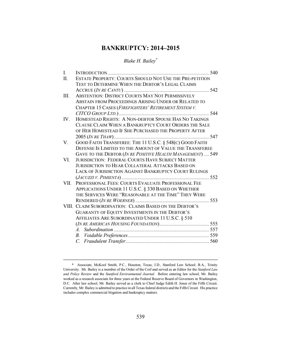 First page of Bankruptcy: 2014–2015