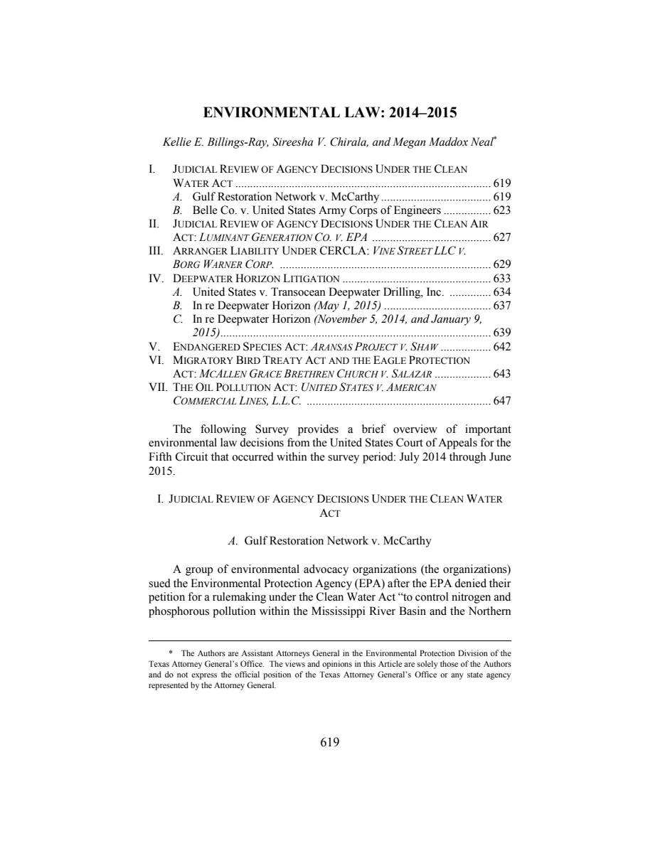 First page of Environmental Law: 2014–2015