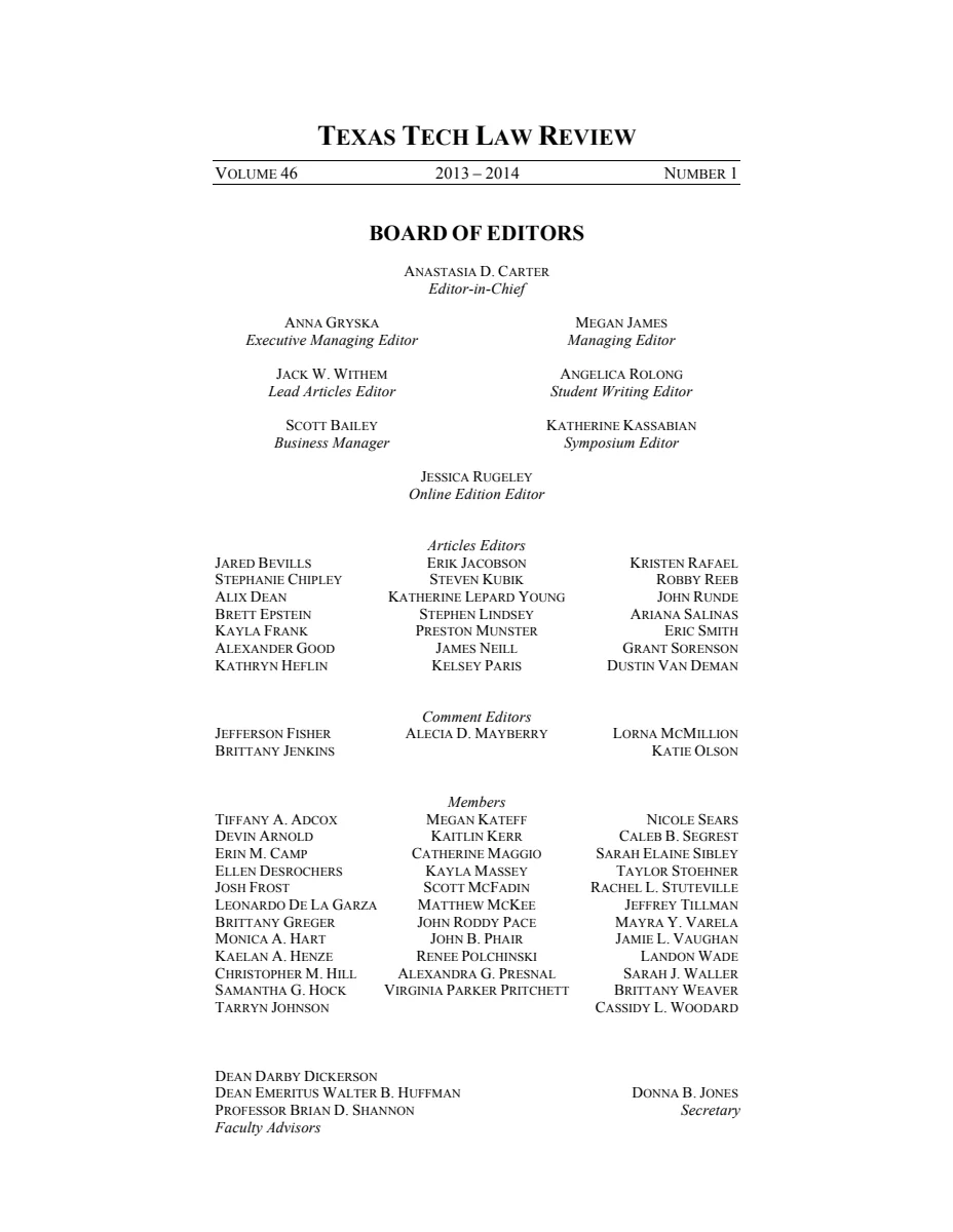 First page of Volume 46 Masthead