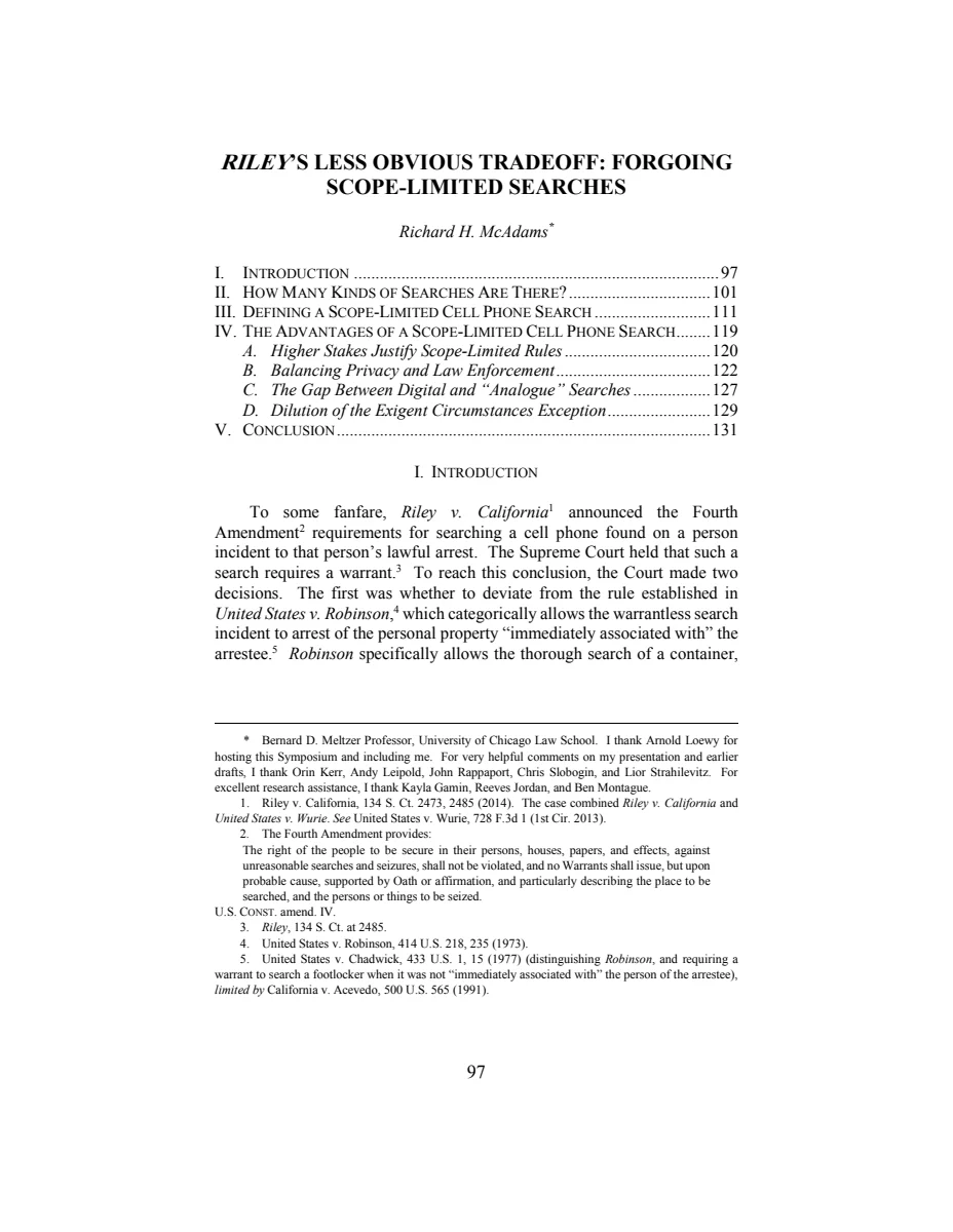 First page of Riley's Less Obvious Tradeoff: Forgoing Scope-Limited Searches