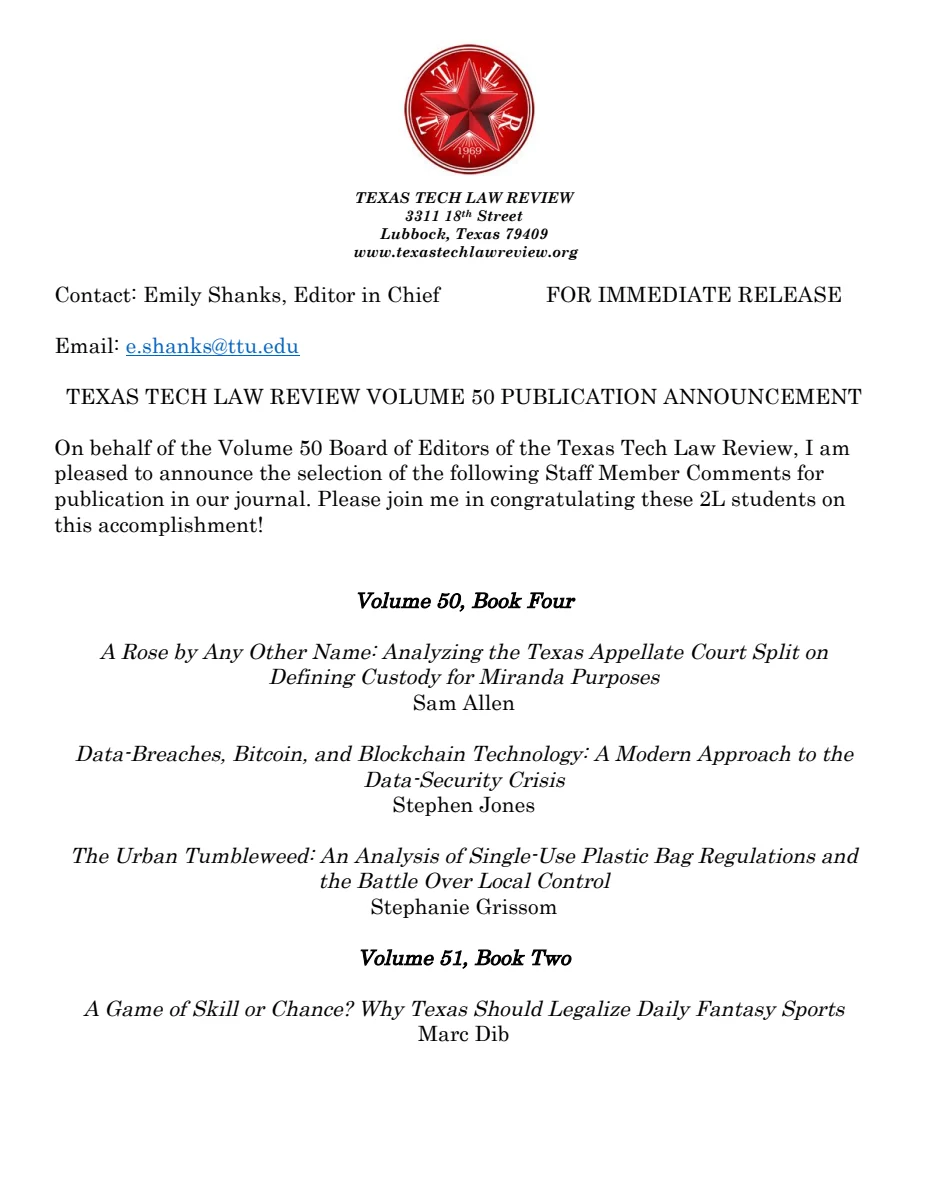 First page of Volume 50 Publication Announcement