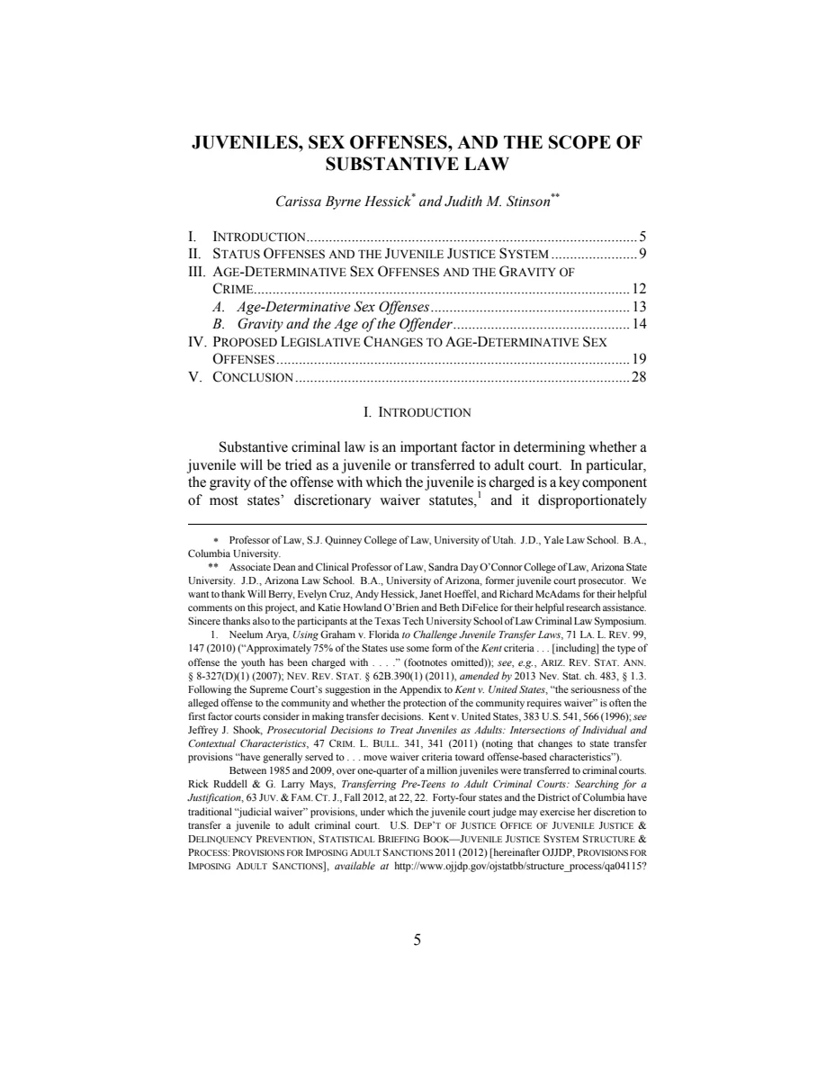 First page of Juveniles, Sex Offenses, and the Scope of Substantive Law
