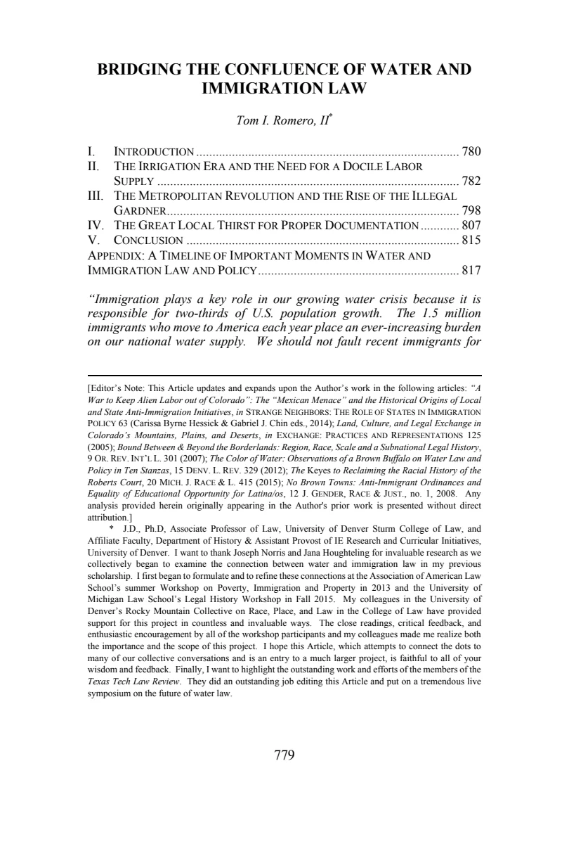 First page of Bridging the Confluence of Water and Immigration Law
