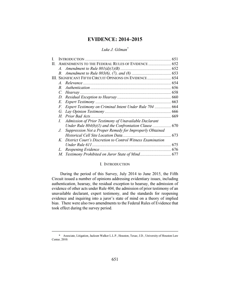 First page of Evidence: 2014–2015