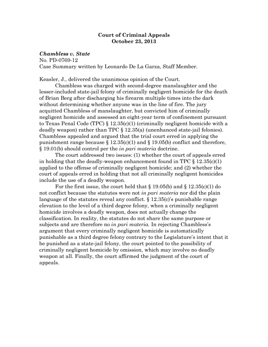 First page of CCA 10.23 Summaries