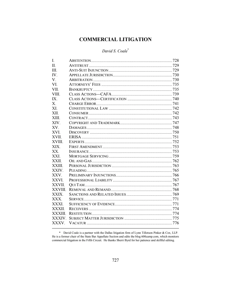 First page of Commercial Litigation