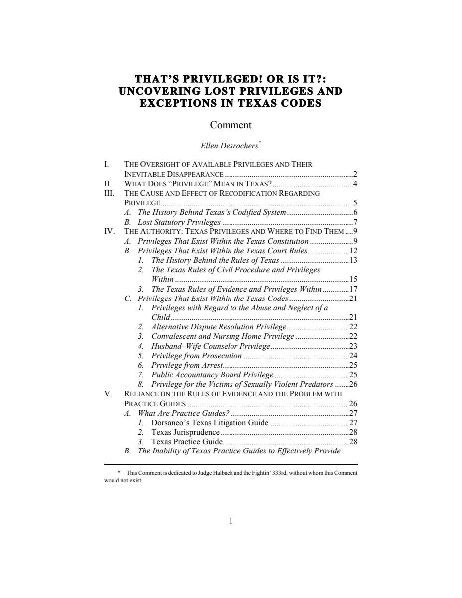 First page of That’s Privileged! Or Is It? Uncovering Lost Privileges and Exceptions in Texas Codes