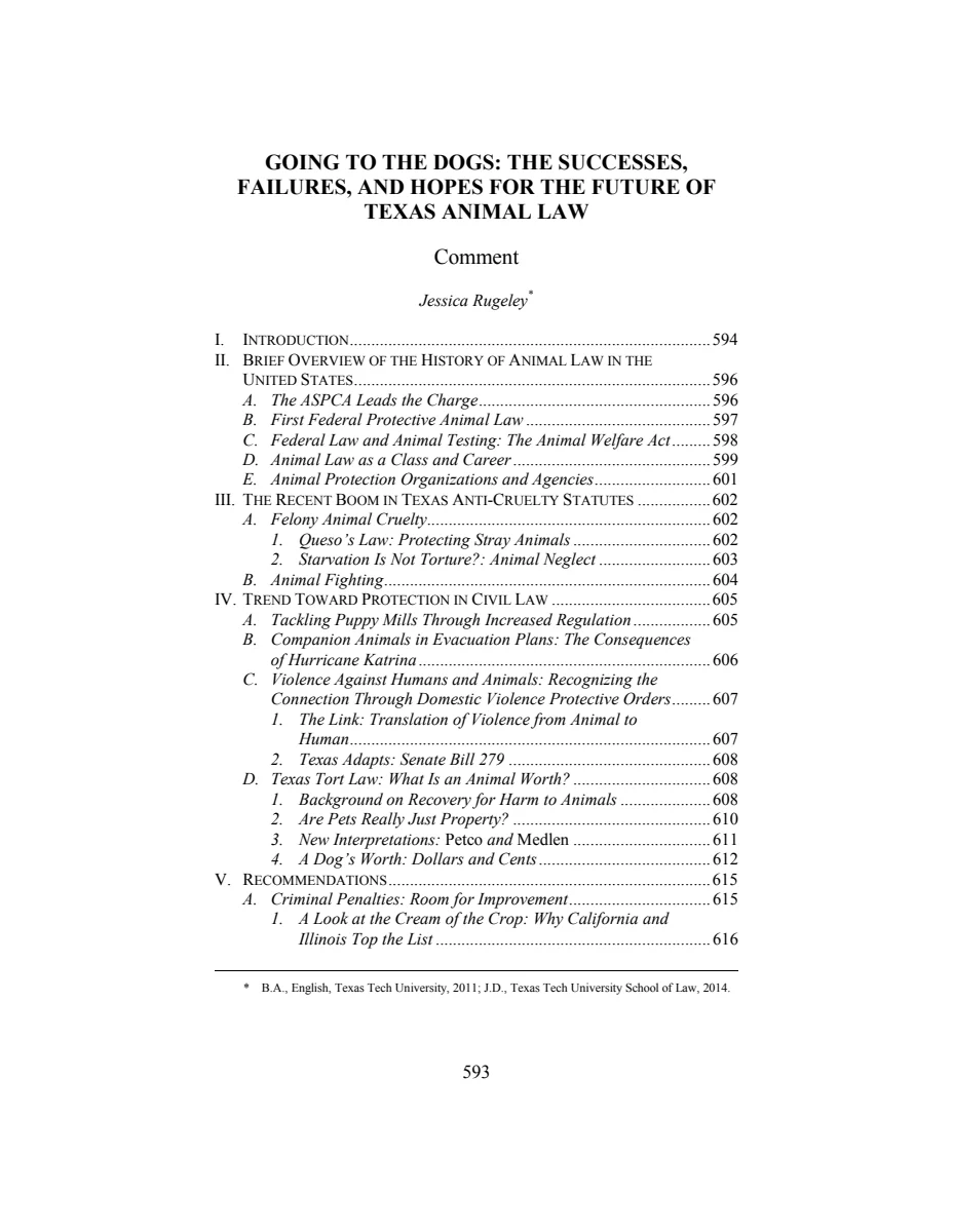 First page of Going to the Dogs: The Successes, Failures, and Hopes for the Future of Texas Animal Law