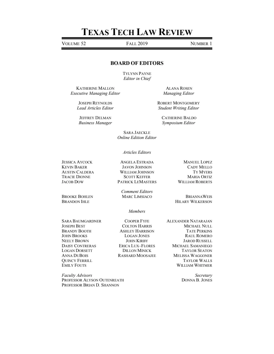 First page of Volume 52 Masthead
