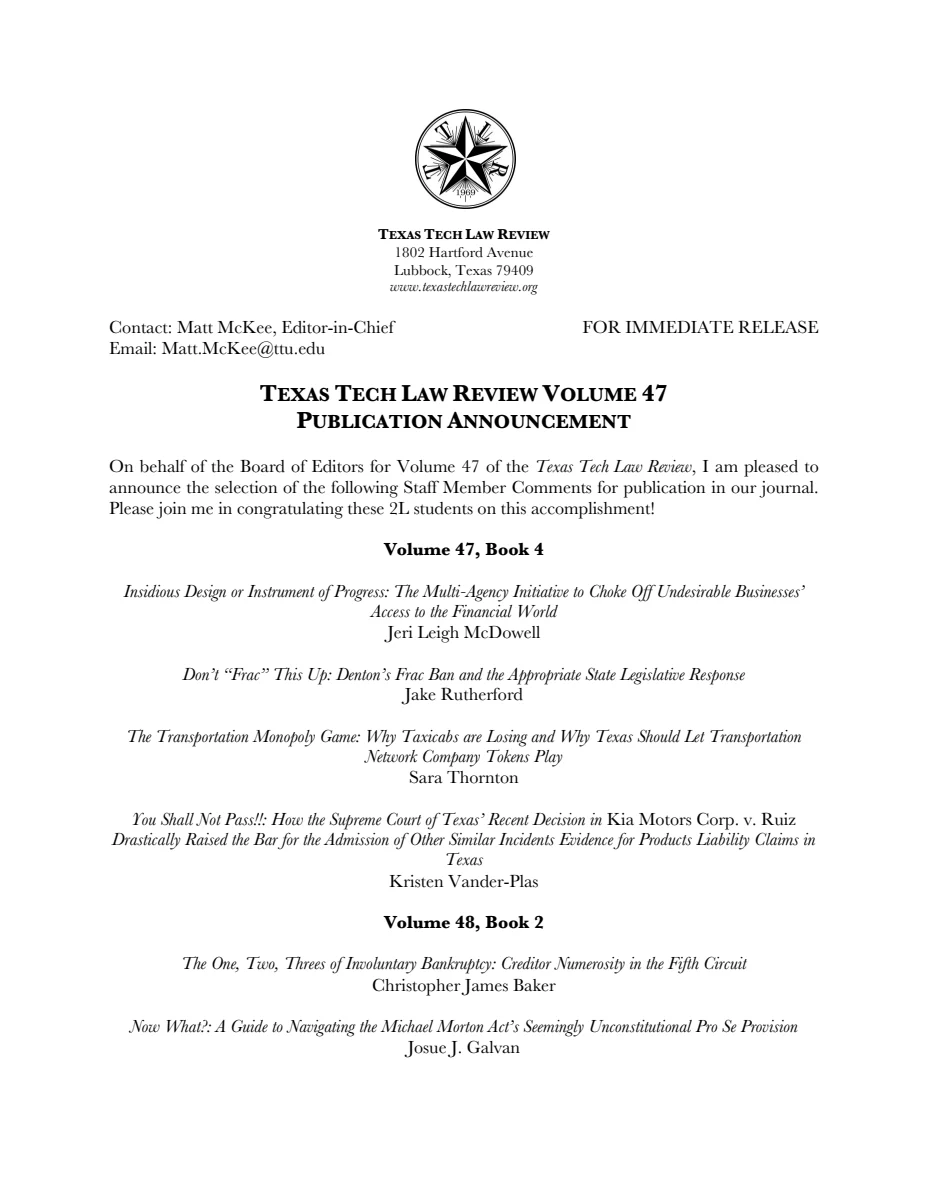 First page of Volume 47 Publication Press Release