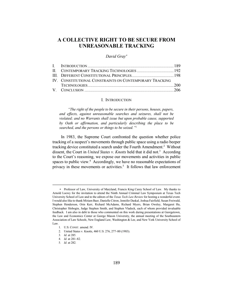 First page of A Collective Right to Be Secure from Unreasonable Tracking