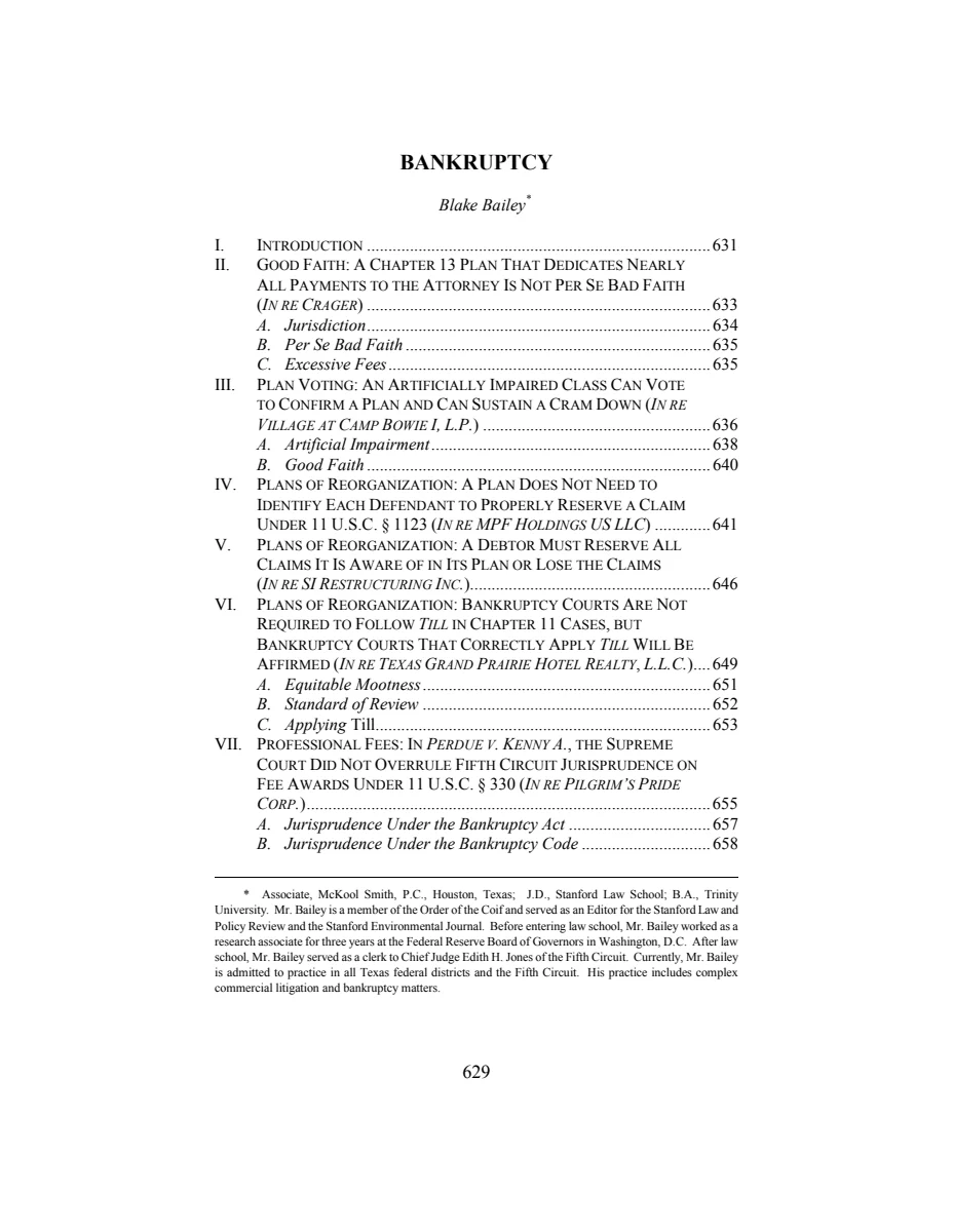 First page of Bankruptcy