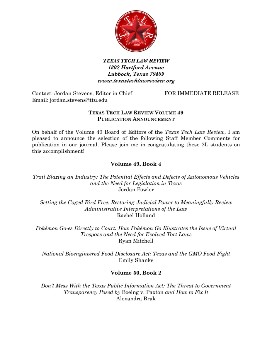 First page of Volume 49 Publication Release