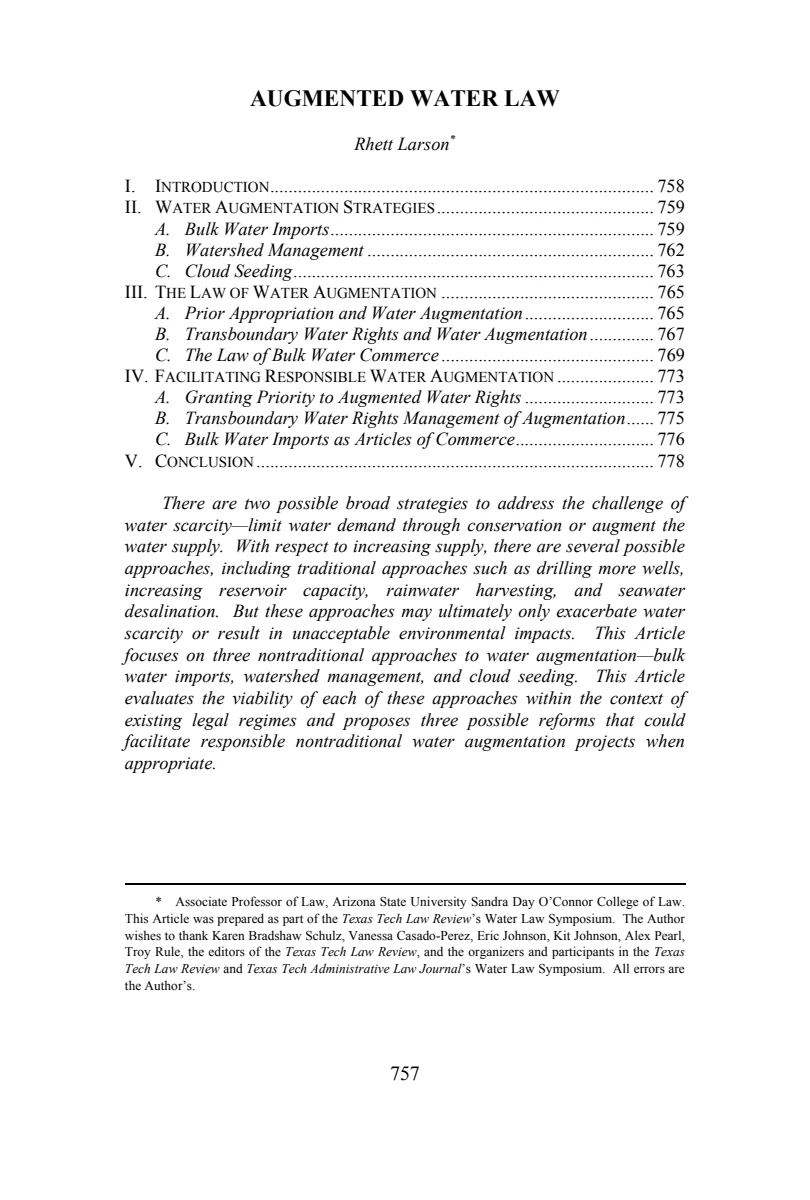 First page of Augmented Water Law