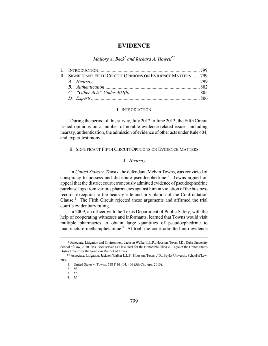 First page of Evidence