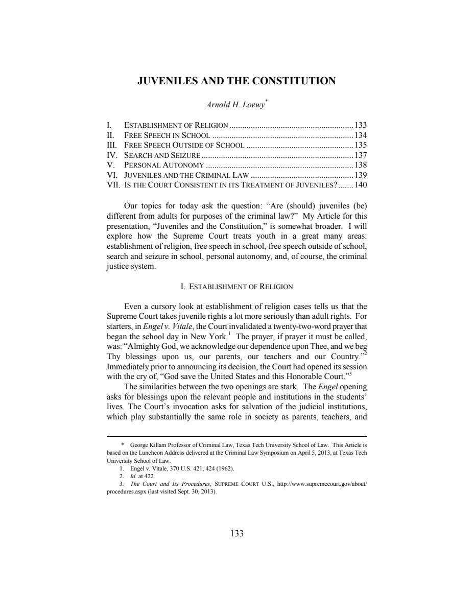 First page of Juveniles and the Constitution