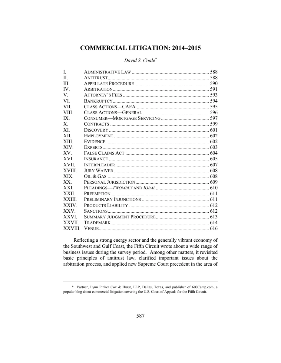First page of Commercial Litigation 2014–2015
