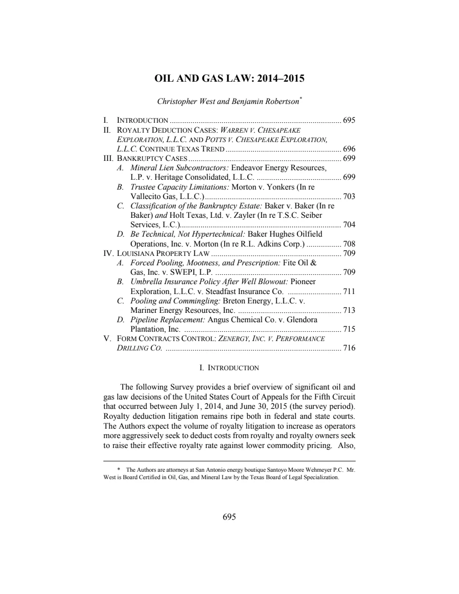 First page of Oil and Gas Law: 2014–2015
