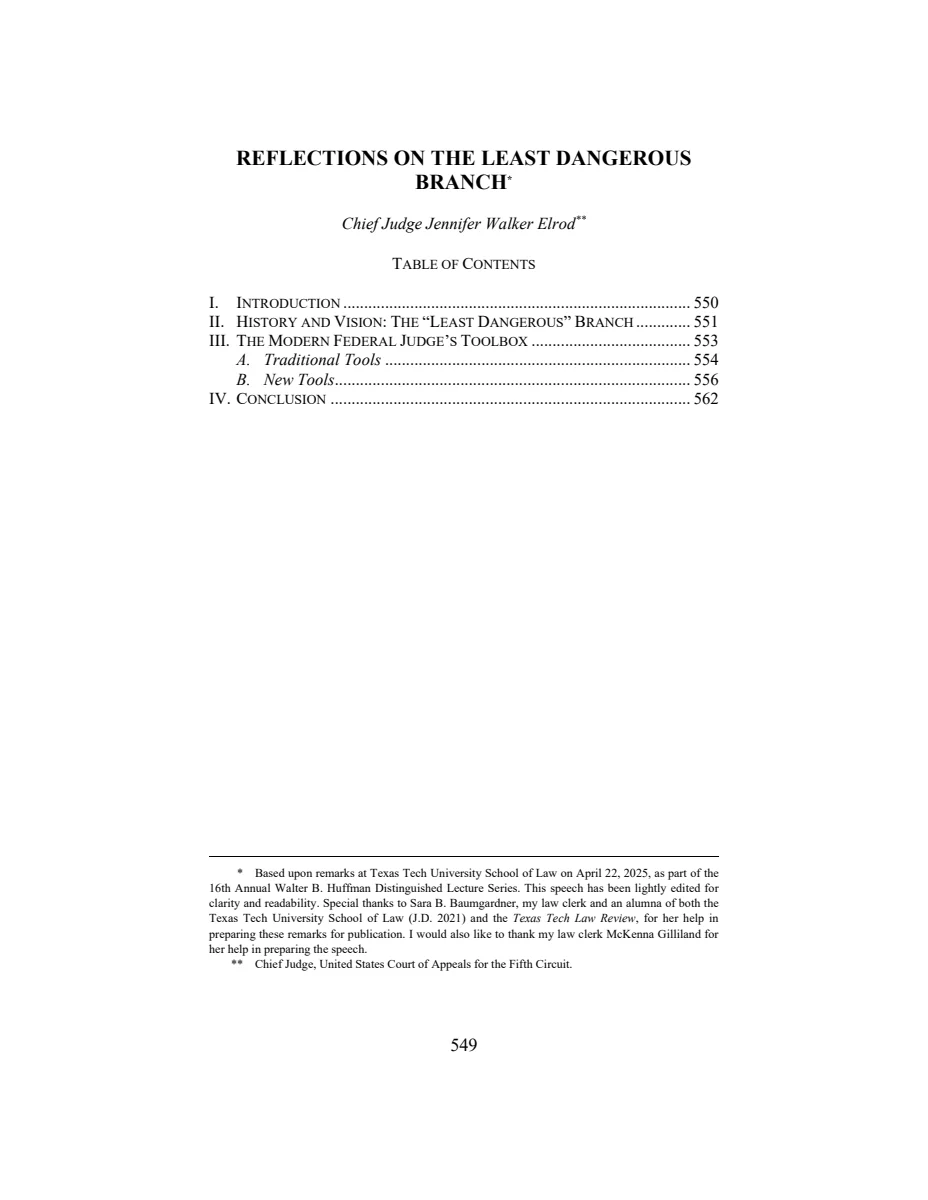 First page of Reflections on the Least Dangerous Branch