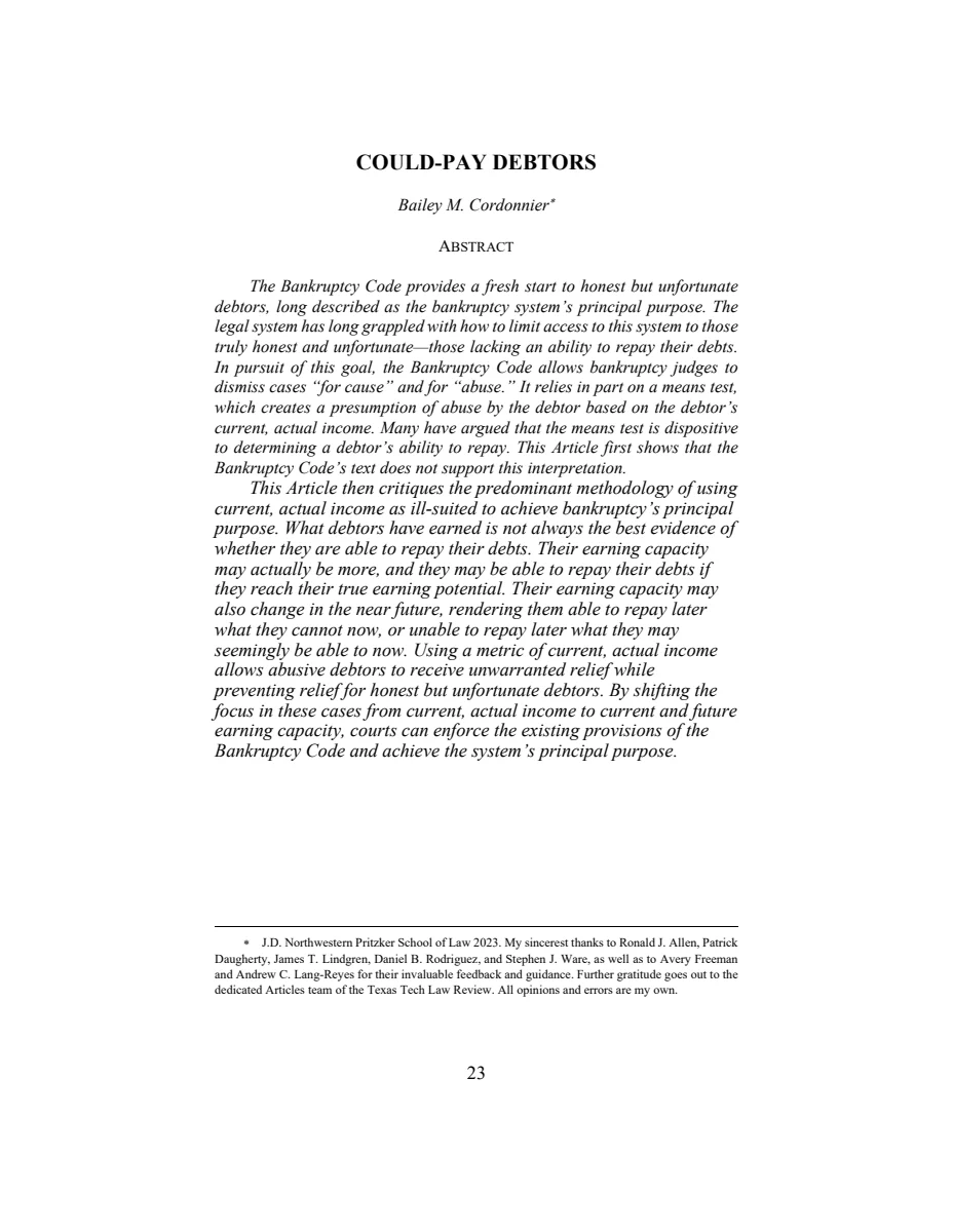 First page of Could-Pay Debtors