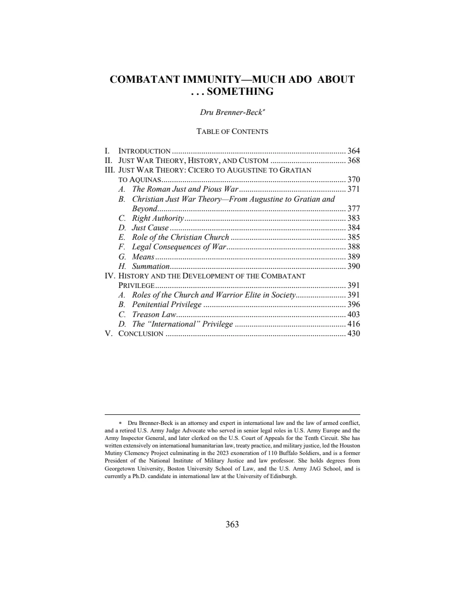First page of Combatant Imunity—Much Ado About. . . Something